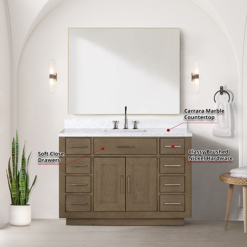 Lexora Abbey 48 in W x 22 in D Single Bath Vanity, Carrara Marble Top, and Faucet Set