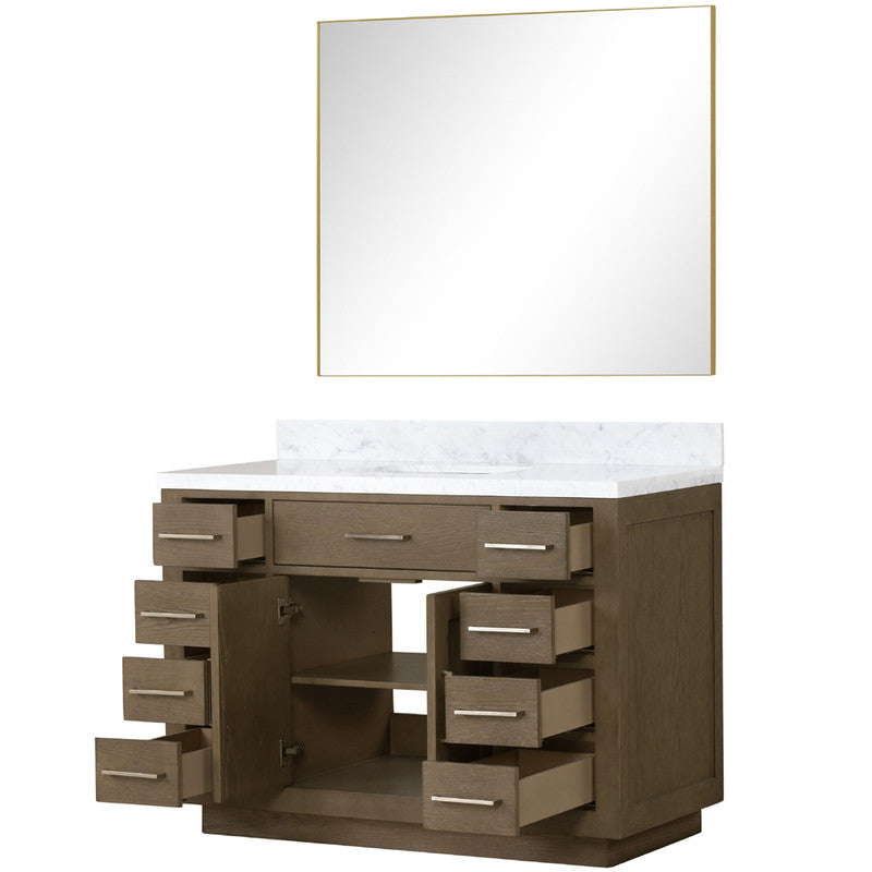 Lexora Abbey 48 in W x 22 in D Single Bath Vanity, Carrara Marble Top, and 46 in Mirror