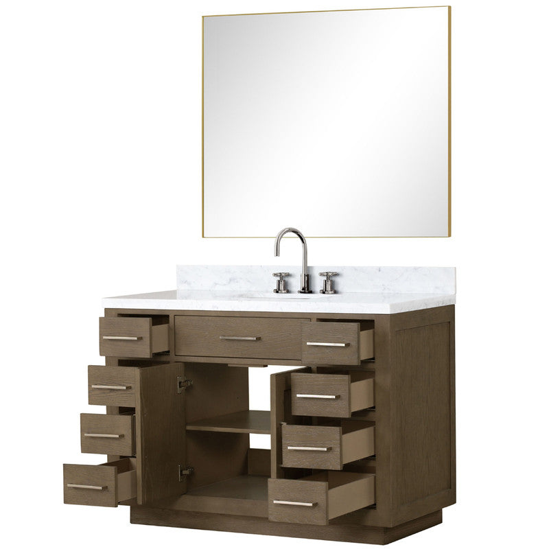 Lexora Abbey 48 in W x 22 in D Single Bath Vanity, Carrara Marble Top, Faucet Set