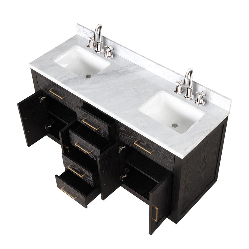 Lexora Abbey 60 in W x 22 in D Double Bath Vanity, Carrara Marble Top, and Faucet Set