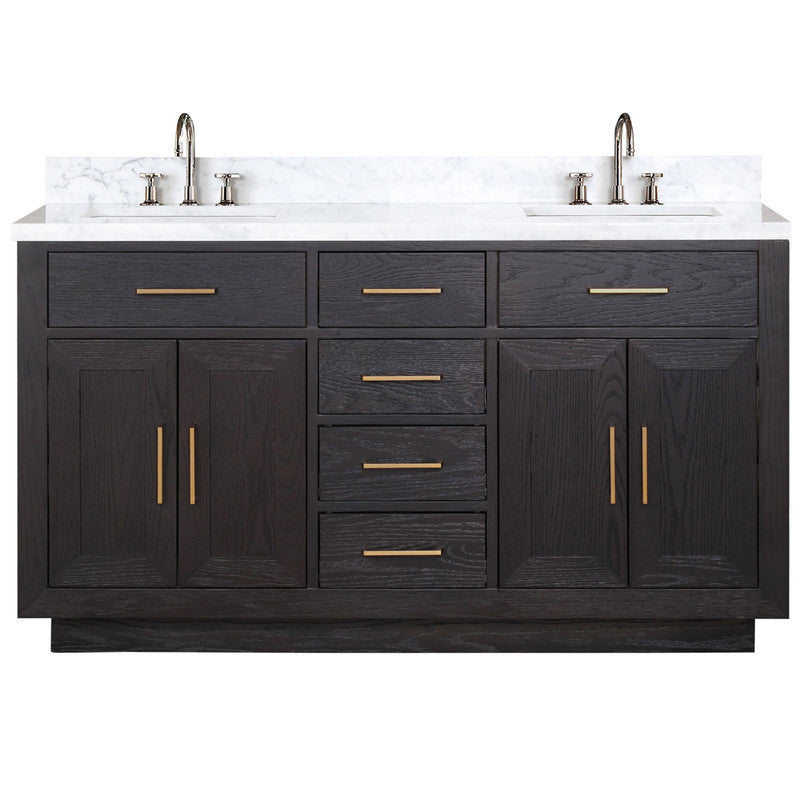 Lexora Abbey 60 in W x 22 in D Double Bath Vanity, Carrara Marble Top, and Faucet Set