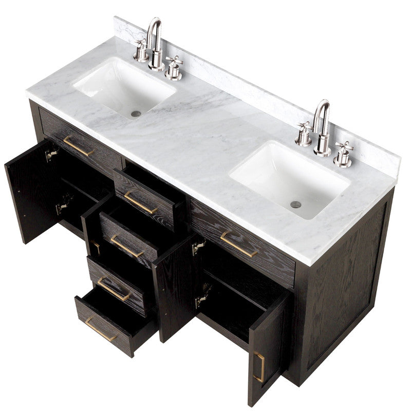 Lexora Abbey 60 in W x 22 in D Double Bath Vanity, Carrara Marble Top, and Faucet Set