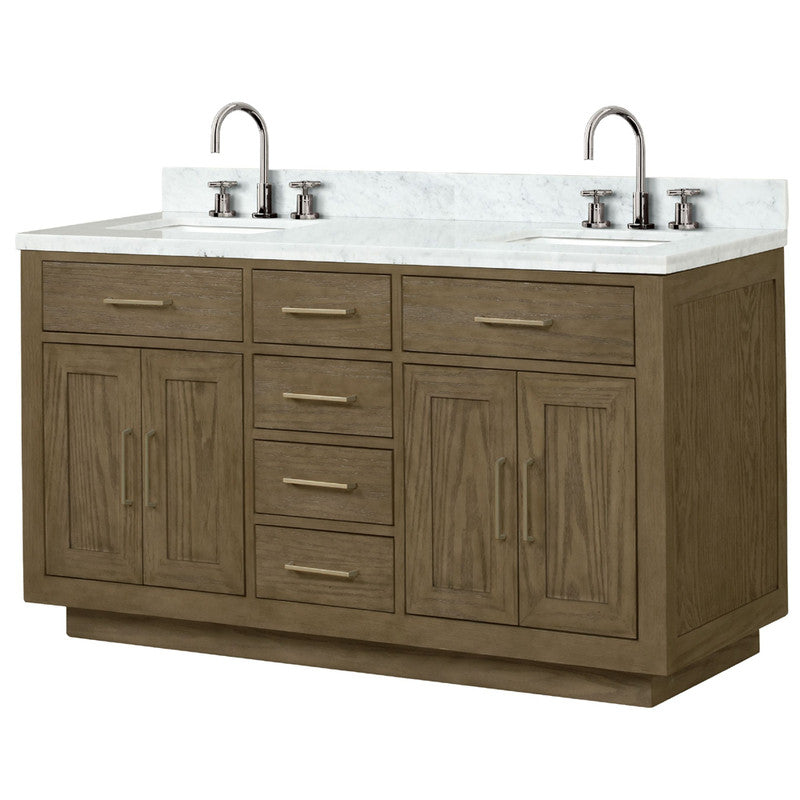 Lexora Abbey 60 in W x 22 in D Double Bath Vanity, Carrara Marble Top, and Faucet Set