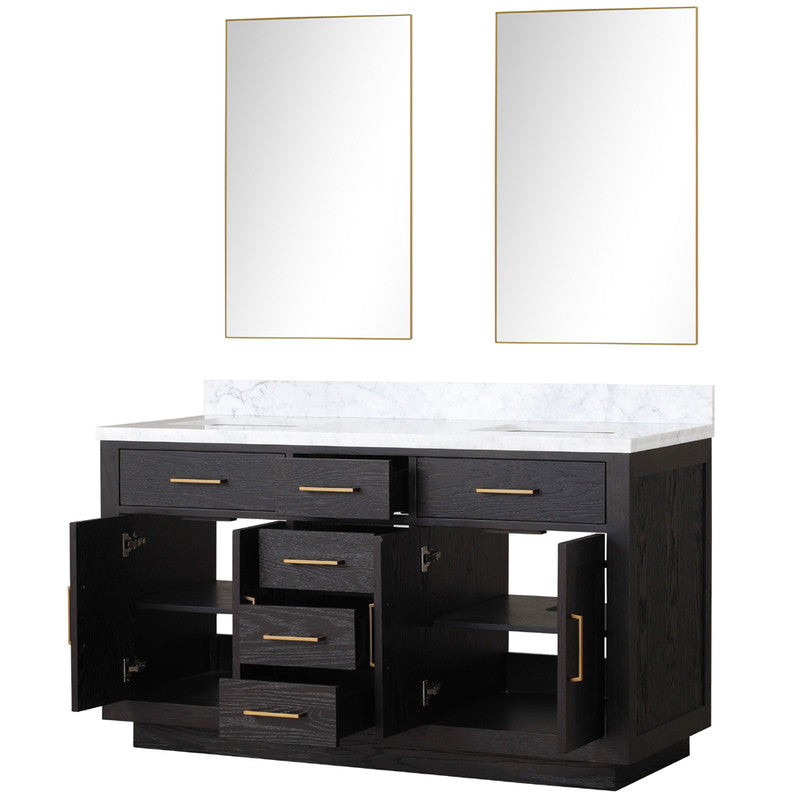 Lexora Abbey 60 in W x 22 in D Double Bath Vanity, Carrara Marble Top, and 28 in Mirrors