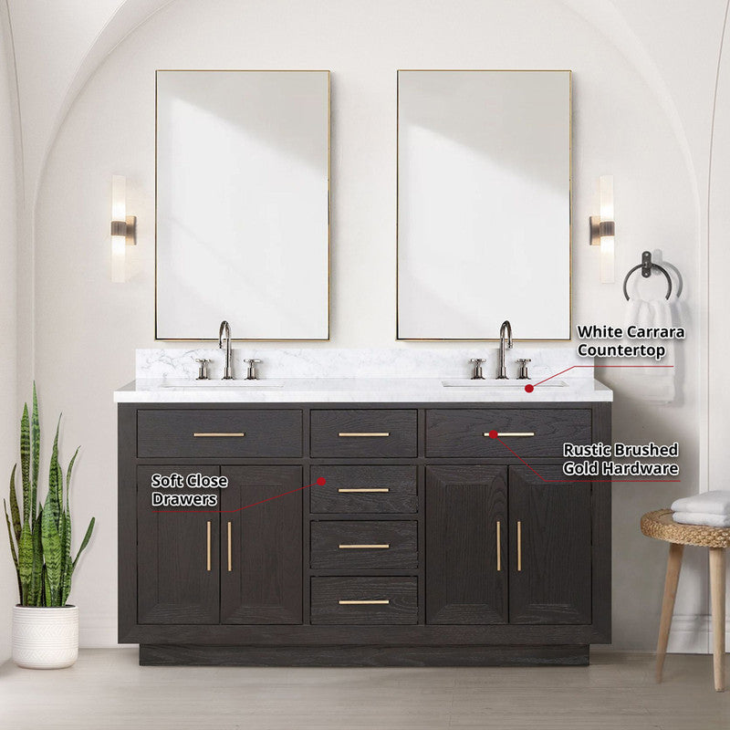 Lexora Abbey 60 in W x 22 in D Double Bath Vanity, Carrara Marble Top, and 28 in Mirrors