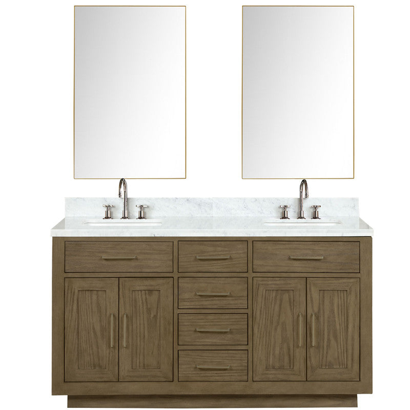 Lexora Abbey 60 in W x 22 in D Double Bath Vanity, Carrara Marble Top, Faucet Set, and 28 in Mirrors