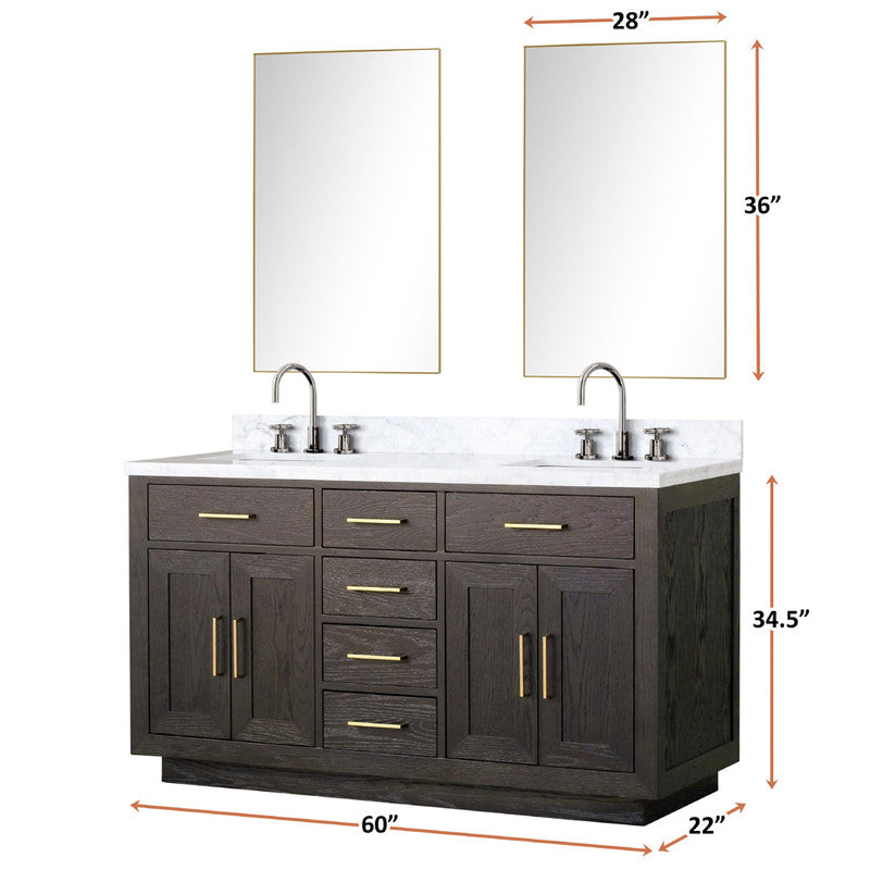 Lexora Abbey 60 in W x 22 in D Double Bath Vanity and Carrara Marble Top