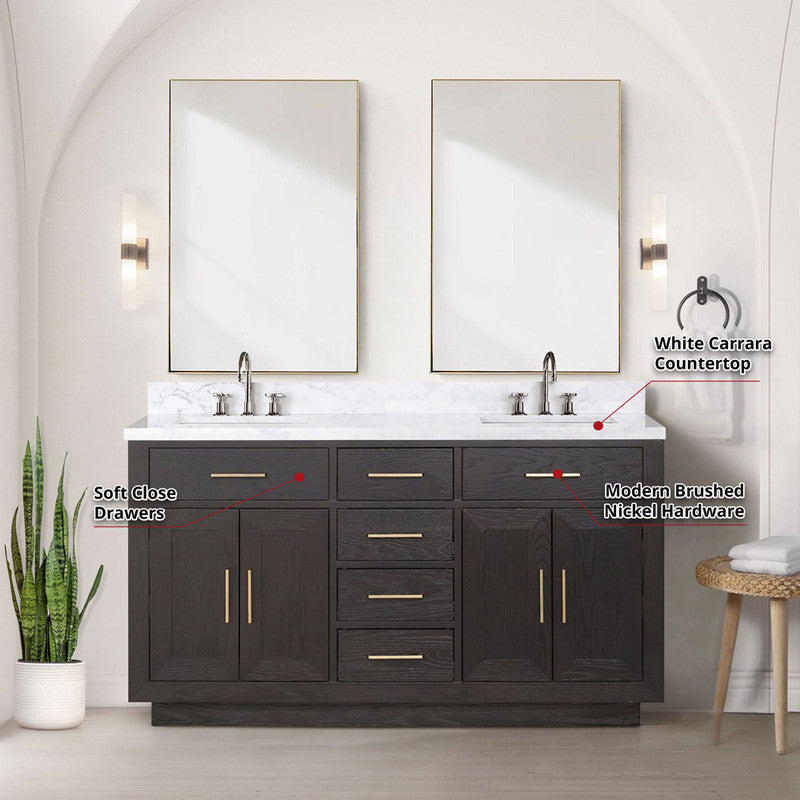 Lexora Abbey 60 in W x 22 in D Double Bath Vanity and Carrara Marble Top