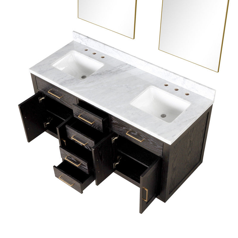 Lexora Abbey 60 in W x 22 in D Double Bath Vanity, Carrara Marble Top, and 28 in Mirrors