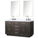 Lexora Abbey 60 in W x 22 in D Double Bath Vanity, Carrara Marble Top, Faucet Set, and 28 in Mirrors