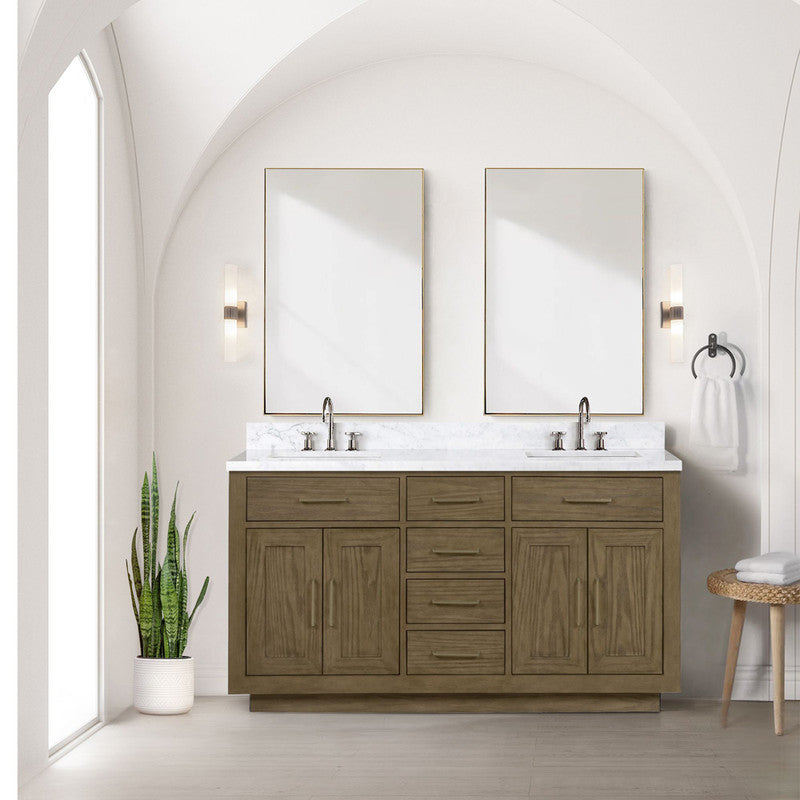 Lexora Abbey 60 in W x 22 in D Double Bath Vanity and Carrara Marble Top