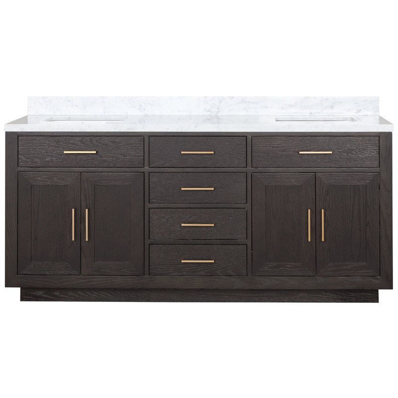 Lexora Abbey 72 in W x 22 in D Black Oak Double Bath Vanity and Carrara Marble Top