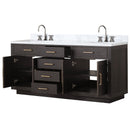 Lexora Abbey 72 in W x 22 in D Black Oak Double Bath Vanity, Carrara Marble Top, and Faucet Set