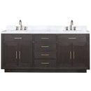 Lexora Abbey 72 in W x 22 in D Black Oak Double Bath Vanity, Carrara Marble Top, and Faucet Set