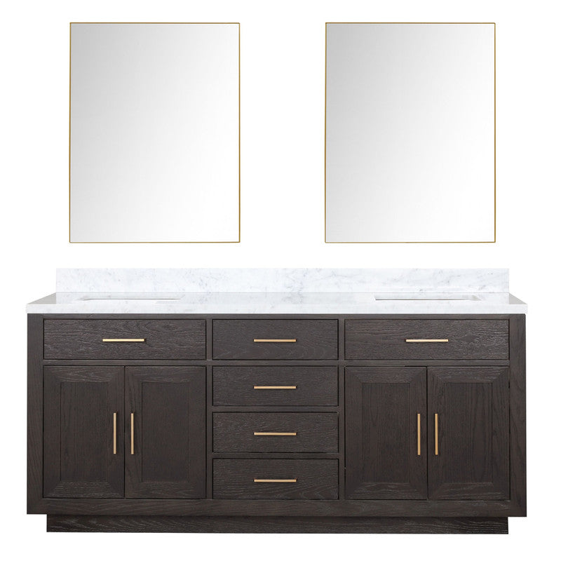 Lexora Abbey 72 in W x 22 in D Double Bath Vanity, Carrara Marble Top, and 34 in Mirrors