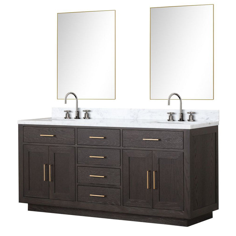 Lexora Abbey 72 in W x 22 in D Double Bath Vanity, Carrara Marble Top, Faucet Set, and 34 in Mirrors