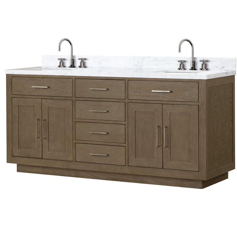 Lexora Abbey 72 in W x 22 in D Black Oak Double Bath Vanity, Carrara Marble Top, and Faucet Set