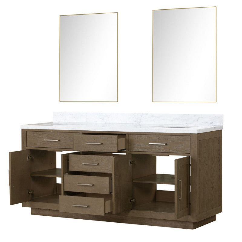 Lexora Abbey 72 in W x 22 in D Double Bath Vanity, Carrara Marble Top, and 34 in Mirrors