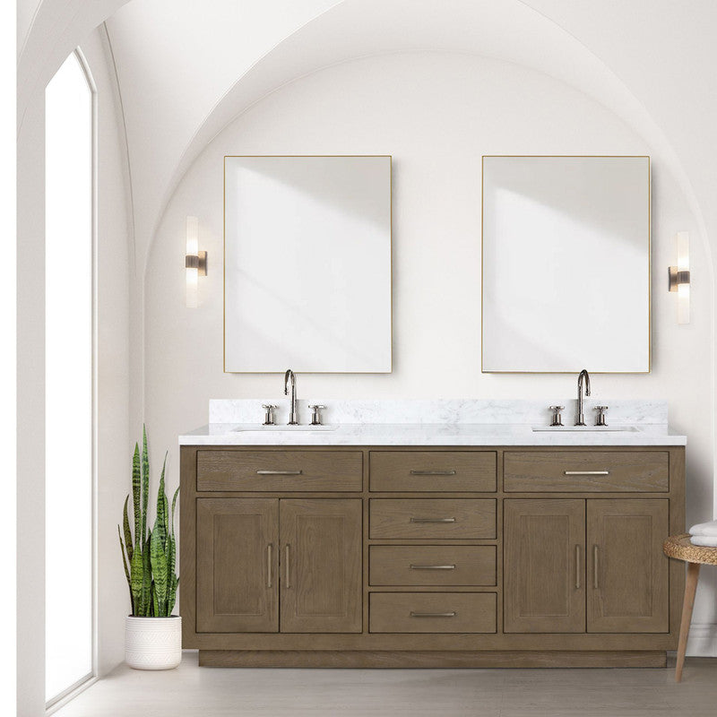 Lexora Abbey 72 in W x 22 in D Double Bath Vanity, Carrara Marble Top, Faucet Set, and 34 in Mirrors