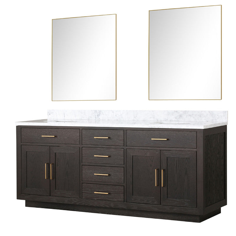 Lexora Abbey 80 in W x 22 in D Double Bath Vanity, Carrara Marble Top, and 36 in Mirrors