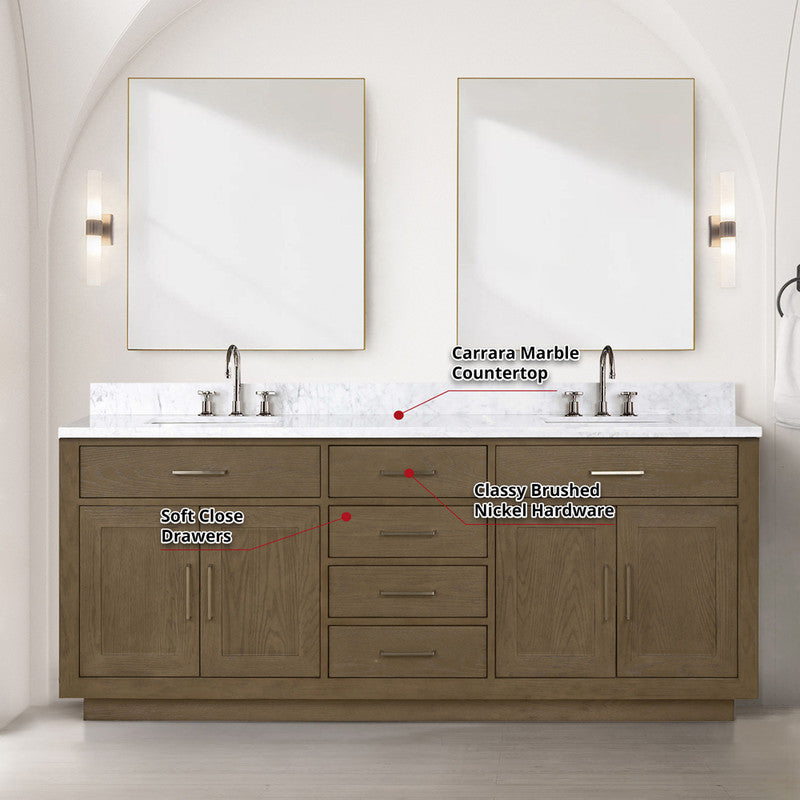 Lexora Abbey 80 in W x 22 in D Double Bath Vanity and Carrara Marble Top