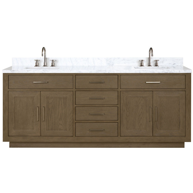 Lexora Abbey 80 in W x 22 in D Double Bath Vanity, Carrara Marble Top, and Faucet Set