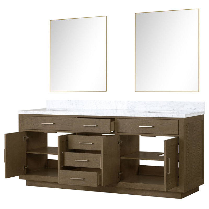 Lexora Abbey 80 in W x 22 in D Double Bath Vanity, Carrara Marble Top, and 36 in Mirrors