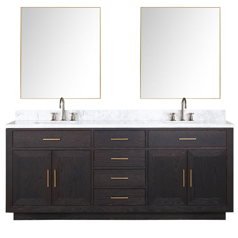 Lexora Abbey 80" W x 22" D Double Bath Vanity Carrara Marble Top with Faucet Set and 36"Mirrors