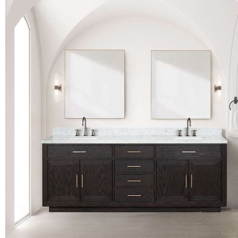 Lexora Abbey 84" W x 22" D Double Bath Vanity and Carrara Marble Top