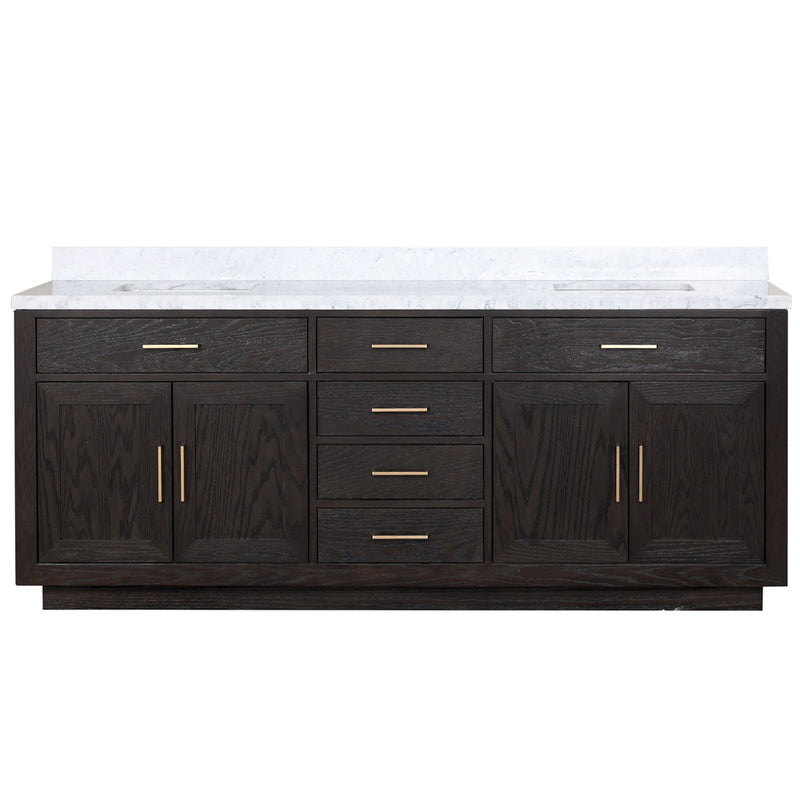 Lexora Abbey 84" W x 22" D Double Bath Vanity and Carrara Marble Top