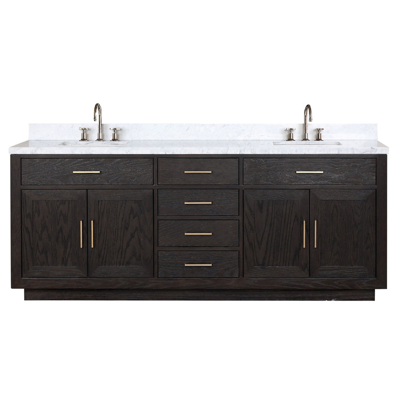 Lexora Abbey 84" W x 22" D Double Bath Vanity Carrara Marble Top with Faucet Set