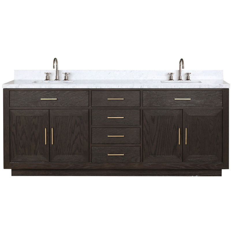 Lexora Abbey 84" W x 22" D Double Bath Vanity Carrara Marble Top with Faucet Set