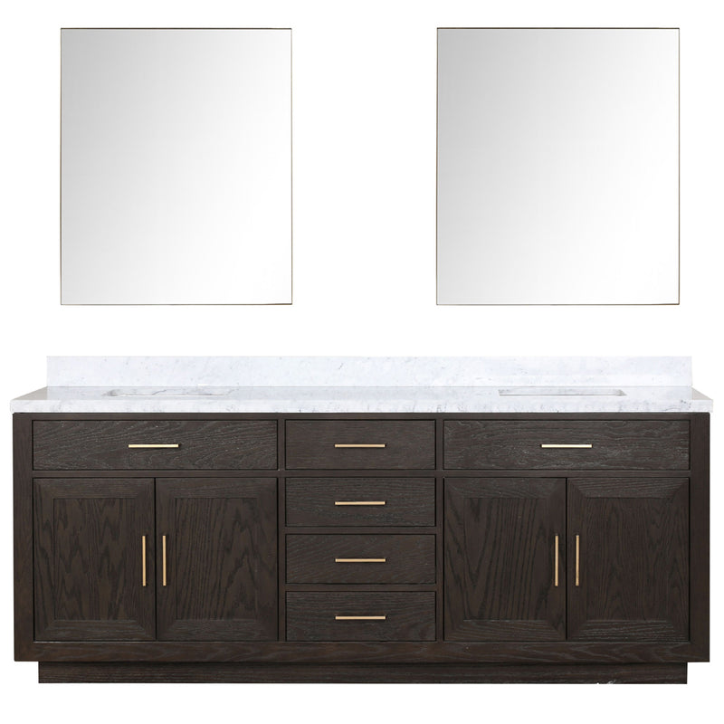 Lexora Abbey 84" W x 22" D Double Bath Vanity Carrara Marble Top and 36" Mirrors