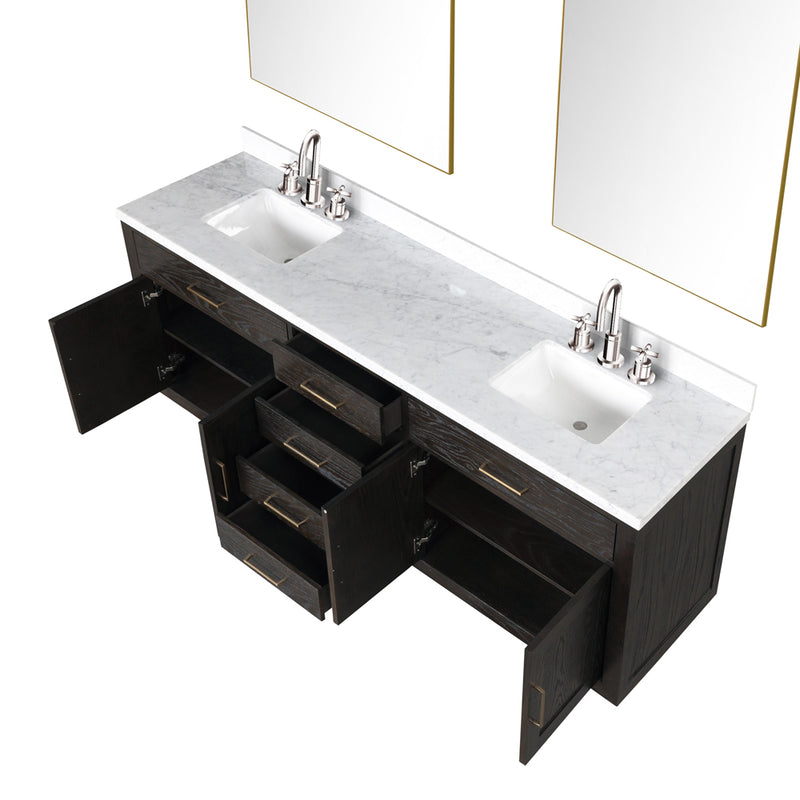 Lexora Abbey 84" W x 22" D Double Bath Vanity Carrara Marble Top with Faucet Set and 36" Mirrors