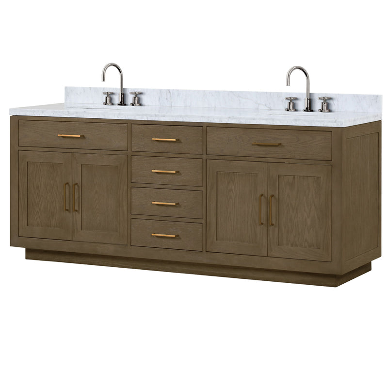 Lexora Abbey 84" W x 22" D Double Bath Vanity Carrara Marble Top with Faucet Set