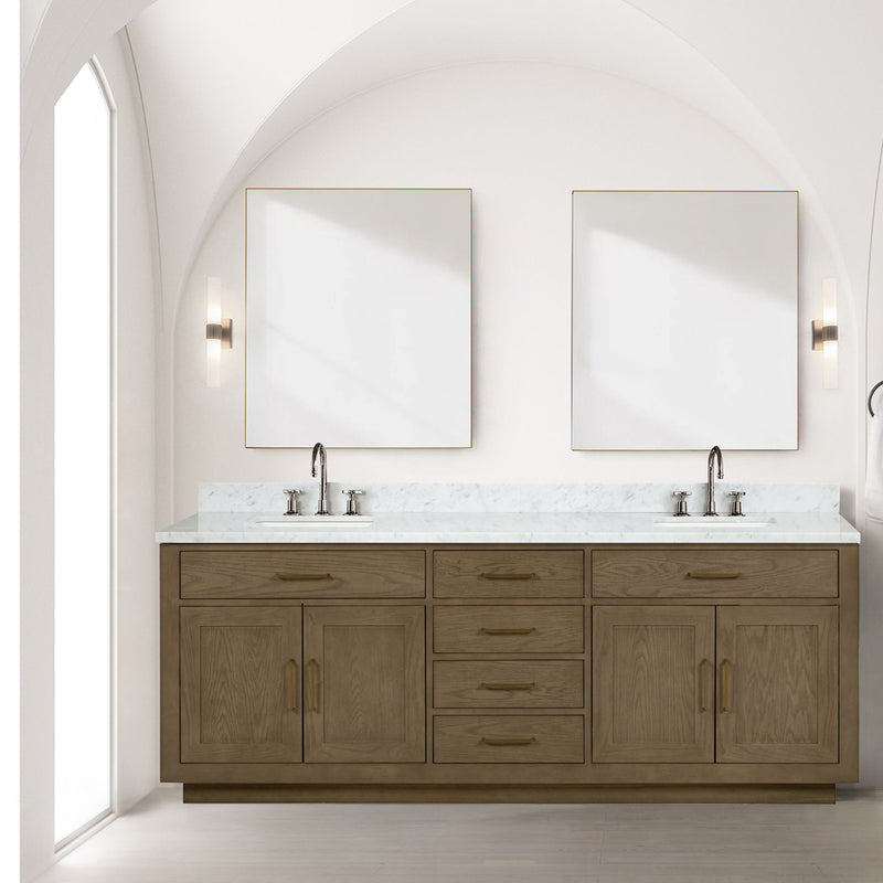 Lexora Abbey 84" W x 22" D Double Bath Vanity Carrara Marble Top with Faucet Set