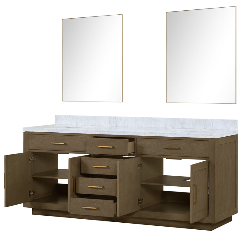 Lexora Abbey 84" W x 22" D Double Bath Vanity Carrara Marble Top and 36" Mirrors