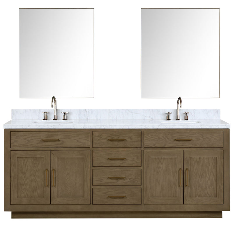 Lexora Abbey 84" W x 22" D Double Bath Vanity Carrara Marble Top with Faucet Set and 36" Mirrors