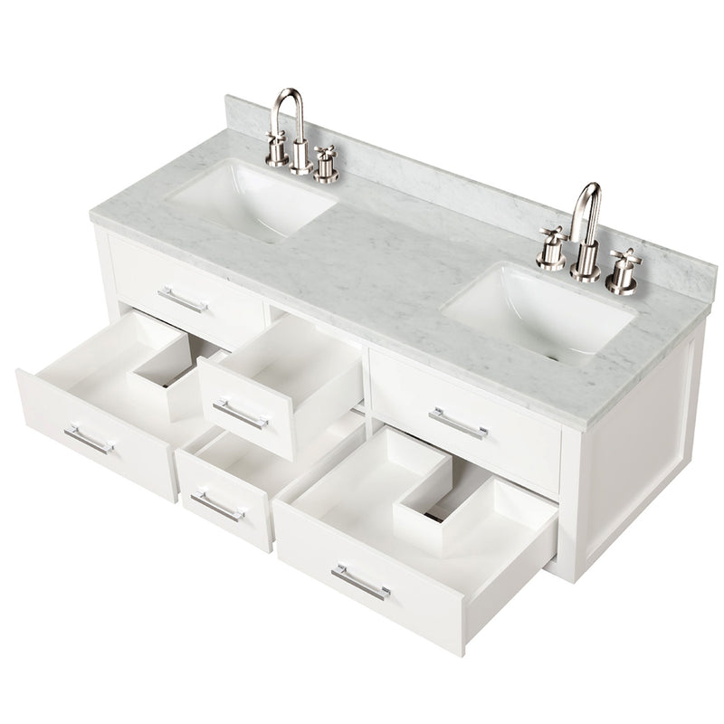 Lexora Castor 60" W x 22" D Double Bath Vanity Carrara Marble Top With Faucet Set