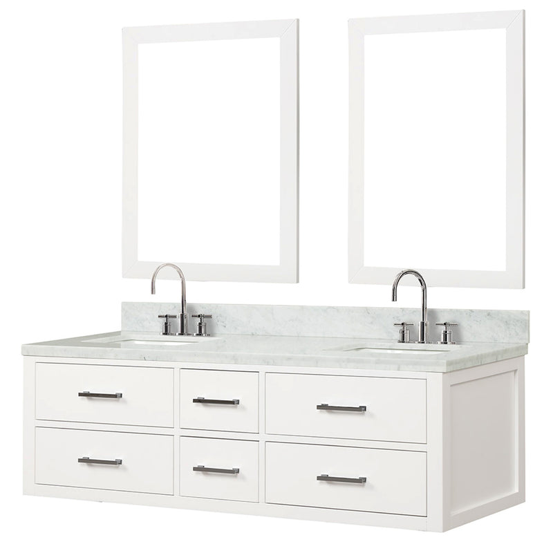 Lexora Castor 60" W x 22" D Double Bath Vanity Carrara Marble Top with Faucet Set and 28" Mirrors