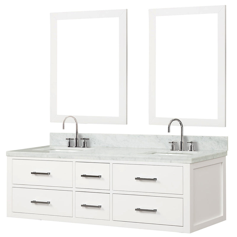 Lexora Castor 60" W x 22" D Double Bath Vanity Carrara Marble Top with Faucet Set and 28" Mirrors