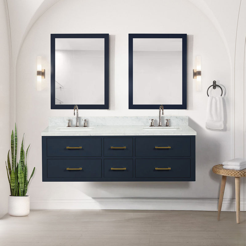 Lexora Castor 60" W x 22" D Bath Vanity and Carrara Marble Top