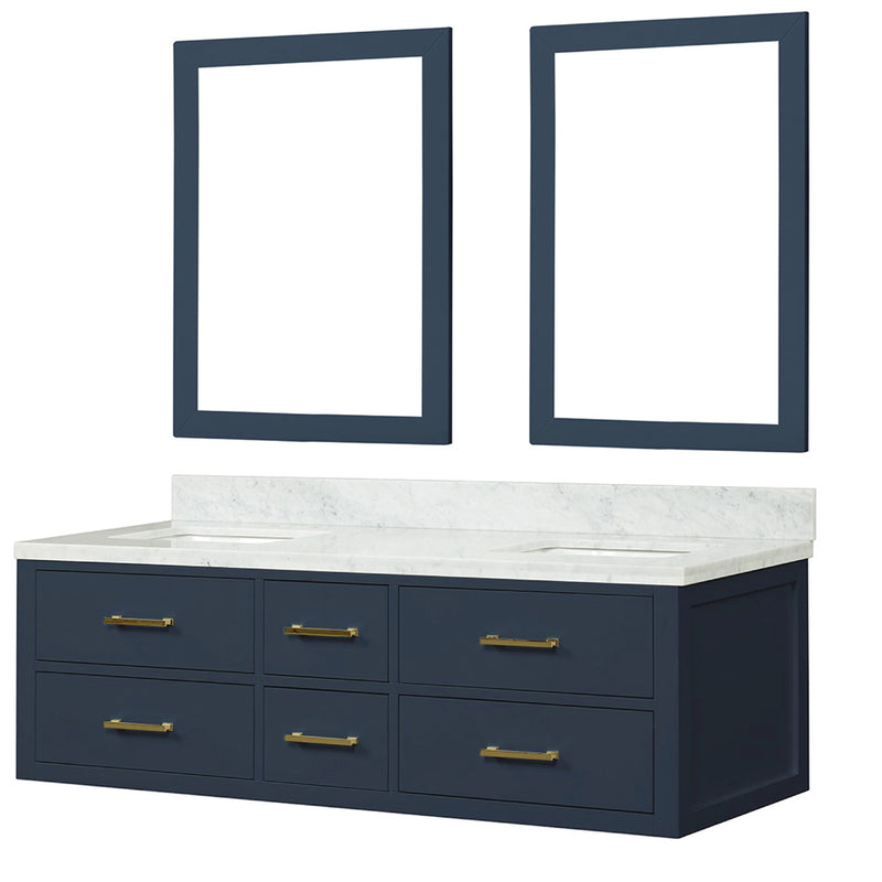 Lexora Castor 60" W x 22" D Double Bath Vanity Carrara Marble Top and 28" Mirrors