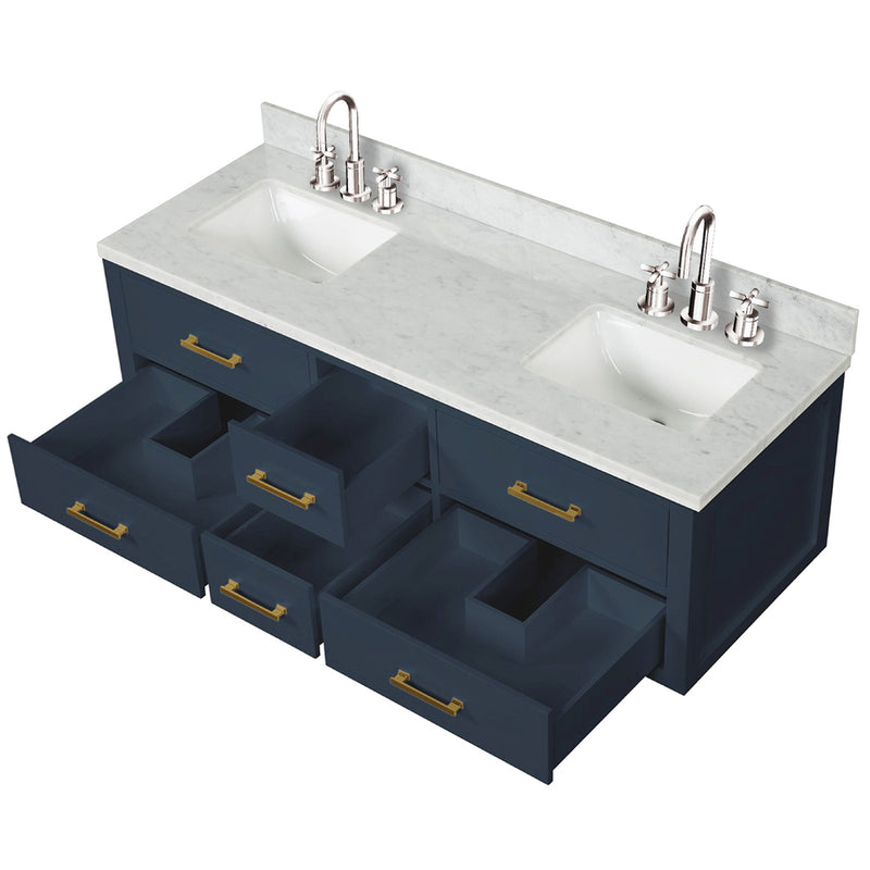 Lexora Castor 60" W x 22" D Double Bath Vanity Carrara Marble Top with Faucet Set and 28" Mirrors