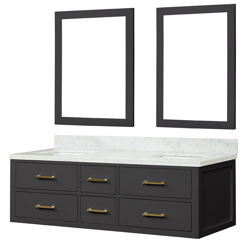 Lexora Castor 60" W x 22" D Double Bath Vanity Carrara Marble Top and 28" Mirrors