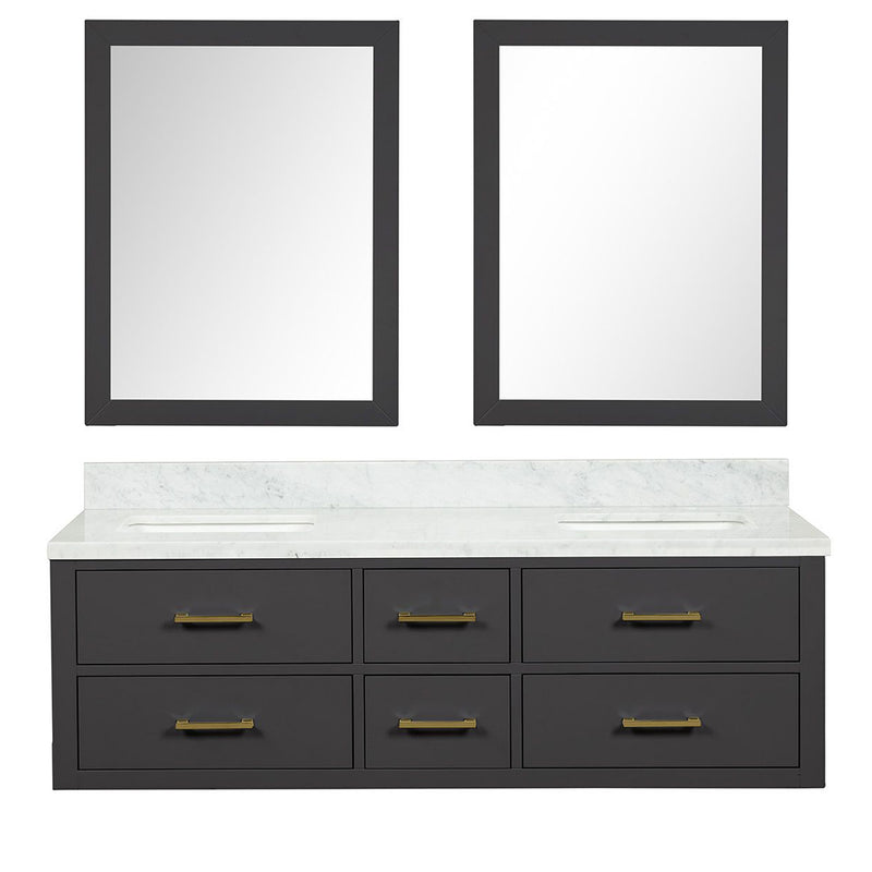 Lexora Castor 60" W x 22" D Double Bath Vanity Carrara Marble Top and 28" Mirrors