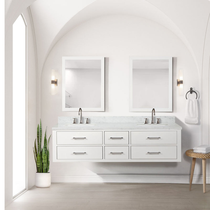 Lexora Castor 72" W x 22" D White Double Bath Vanity and Carrara Marble Top