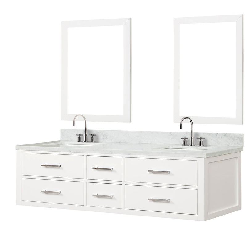 Lexora Castor 72" W x 22" D Black Double Bath Vanity Carrara Marble Top with Faucet Set and 34" Mirrors