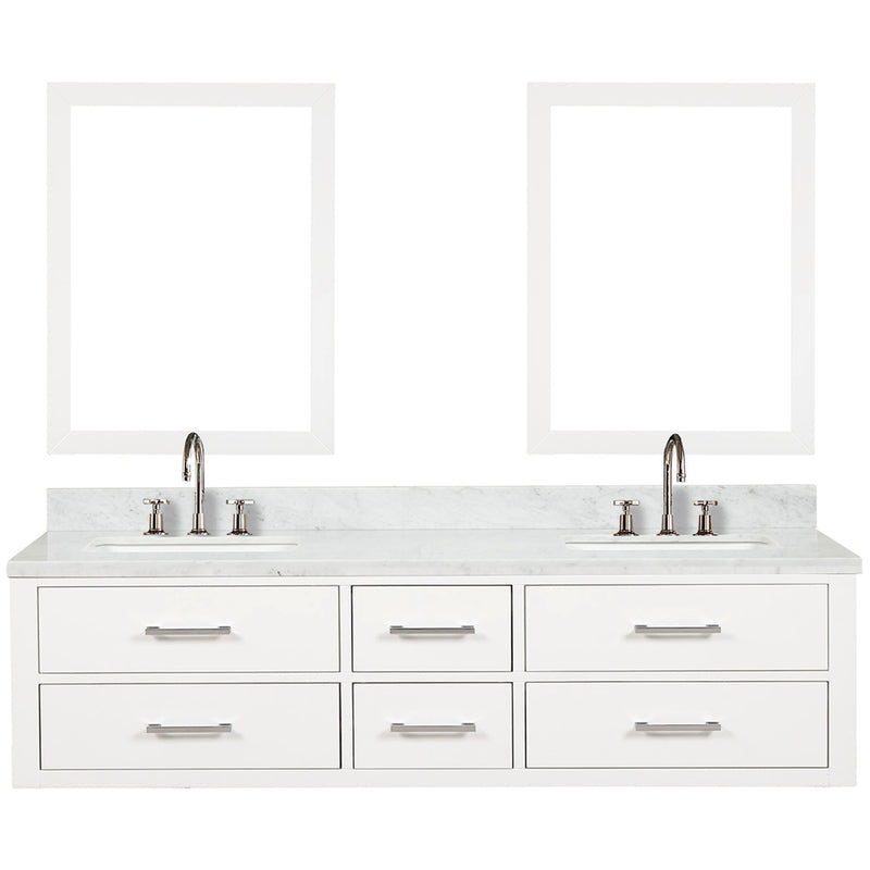 Lexora Castor 72" W x 22" D Black Double Bath Vanity Carrara Marble Top with Faucet Set and 34" Mirrors