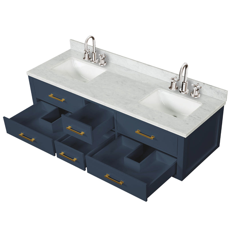 Lexora Castor 72" W x 22" D Black Double Bath Vanity Carrara Marble Top with Faucet Set and 34" Mirrors